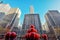 Of Manhattan, Sixth Avenue with huge red Christmas decoration balls