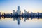 Manhattan Skyline with the One World Trade Center building at twilight