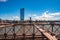 Manhattan skyscraper view from the Brooklyn bridge