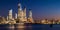 Manhattan West skyline at sunset with Hudson Yards skyscrapers. New York City cityscape.