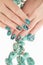 Manicure with beads and turquoise.