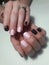 Manicure Black Pink Nail,glossy and matt finish combined manicure