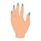 manicure care female hand with green nail polish in cartoon style