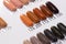 Manicure color picker set. Samples of nail varnishes close up. Collection of bright color nail polish samples. Can be used as a