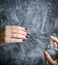 Manicure disinfection with spray on a  background with burning candles