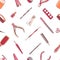 Manicure equipment seamless pattern. Hand drawn colorful background.