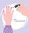 manicure, female hand painting nails or applying nail polish