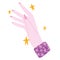 manicure, female hand with painting nails of pink color in cartoon style