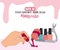 manicure, female hand pouring nail polish in cartoon style