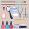 Manicure foot and hand care fingers instruments vector fashion personal cosmetics equipment