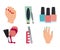 manicure icons collection, nail polishes, female hands and finger separator care tool in cartoon style