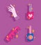 manicure icons set, finger separator, nail polish and hand tools cartoon style design