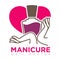 Manicure logotype with female hands holding nail polish