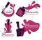 Manicure and makeup studio logo set with spilled nail polish