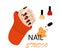 Manicure. Nail studio, female hand with creative modern design fingernails gel polish. Beauty salon service. Colorful