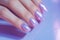 manicure nails close up purple color Y2K aesthetic, nail salon presentation