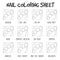 Manicure options coloring sheet, black and white. Color styles f