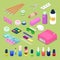 Manicure and Pedicure Isometric Tools. Cosmetics and Accessories
