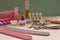 Manicure and pedicure tools for nail art, glitter.