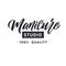 Manicure Studio. Nail Master Logo Beauty Vector Lettering. Custom Handmade Calligraphy. Vector Illustation