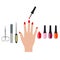 Manicure tools, cosmetics, nail polish, hands.Professional manicure.