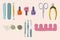 Manicure tools vector set. Manicure accessories, beauty salon. Nail scissors, nail file, nail polish. Cartoon illustration.