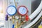 Manifold gauges are used for vaccuming and refrigerantcharging, the air conditioner is being used and the pressure inside the syst
