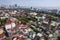 Manila, Philippines - Aerial of Manila Cathedral and Intramuros, and distant condos in Ermita district