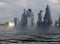 Manipulated conceptual image of the city of london with buildings flooded due to global warming and rising sea levels