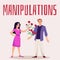 Manipulation and abuse in couple relationship banner or poster, flat vector illustration.