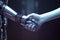 Mankind shake hands with artificial intelligences, handshake metaphor. Ai generated