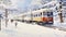 Manned Train Winter Watercolor Painting In Tachisme Style