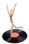 Mannequin dancing on vinyl disc