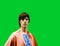 Mannequin dressed in light orange t shirt in green background lo