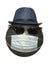 Mannequin head with sunglasses in a hat and in a protective mask isolated on a white background