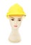 Mannequin head wearing builders hard hat