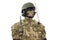 Mannequin in helmet, military uniform and with communication tools