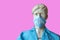 Mannequin in medical face mask. Concept of coronavirus quarantine. Surgical protective mask.