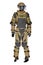 Mannequin with with a military protective camouflage suit and ammunition for mine action