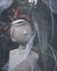 Mannequin in veil and autumn wreath. Spooky Halloween decoration. vertical mobile photo