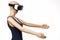 Mannequin with virtual reality glasses on white background