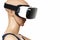 Mannequin with virtual reality glasses on white background