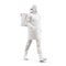 a mannequin Walking Deliveryman with Winter clothing isolated on a white background