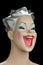 Mannequin woman head is laughing with open mouth