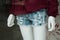 Mannequin with worm short blue jean\'s in a women fashion shopping store