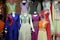 Mannequins dressed in latest Indian dresses in front of a retail cloth shop in Kolkata