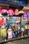 Mannequins dressed in latest Indian dresses in front of a retail cloth shop in Kolkata