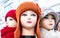 Mannequins female heads in hats and scarfs