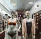 Mannequins in lingerie and Christmas-themed masks in shop display