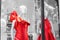 mannequins in red evening dresses